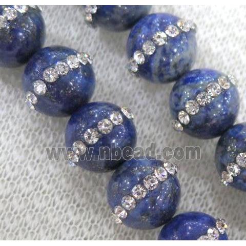 lapis lazuli beads paved rhinestone, round