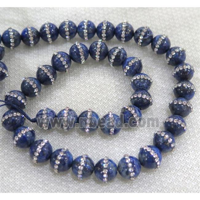 lapis lazuli beads paved rhinestone, round