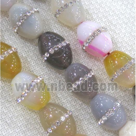 paved rhinestone agate beads, barrel, mixed