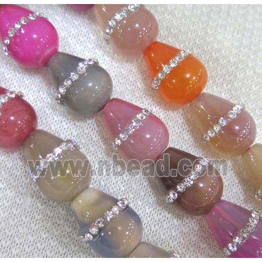 agate beads paved rhinestone, teardrop, mixed