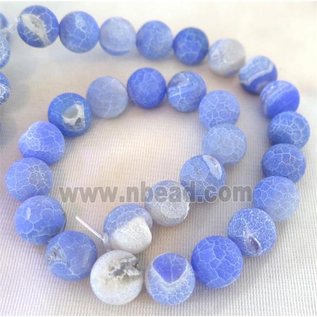 blue Frosted Agate Beads with druzy, round