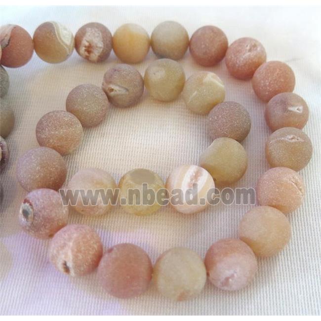 Frosted Agate Beads with druzy, round, gray-orange