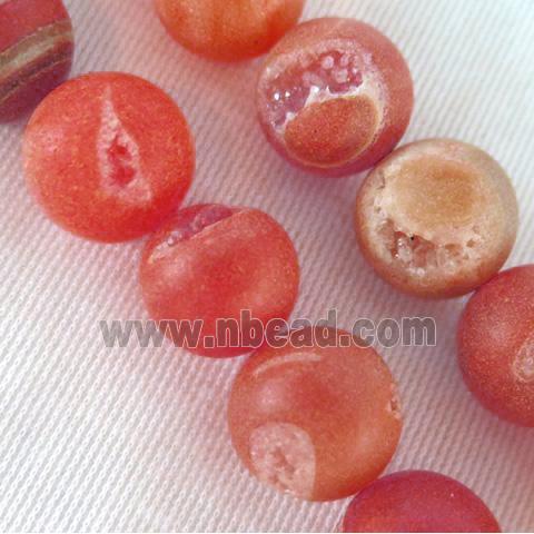 Frosted Agate Druzy Beads, round, red