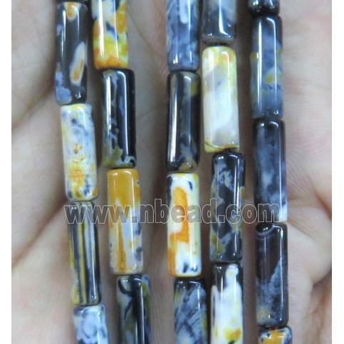 Dichromatic Agate beads, tube, yellow