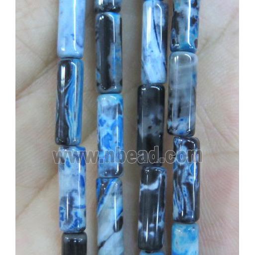 Dichromatic Agate beads, tube, blue