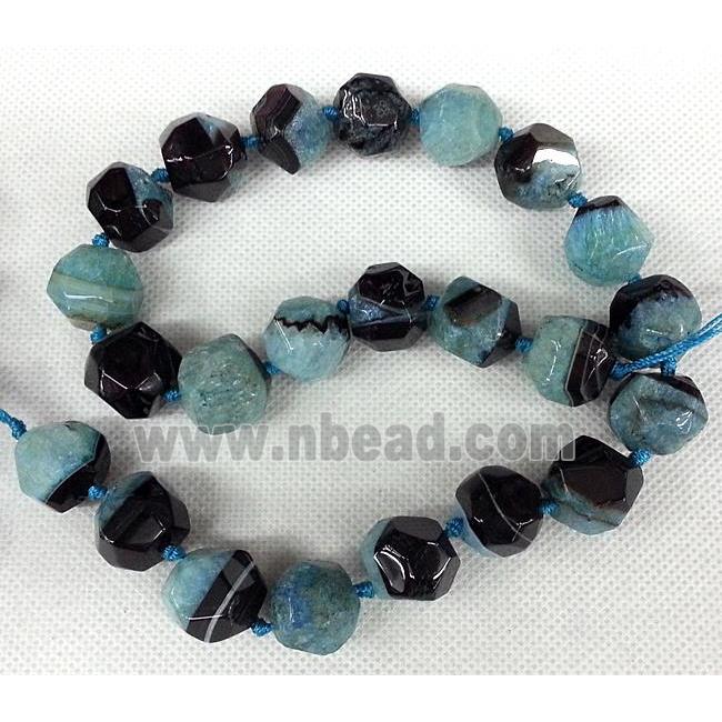 Agate stone bead, faceted round, black and blue