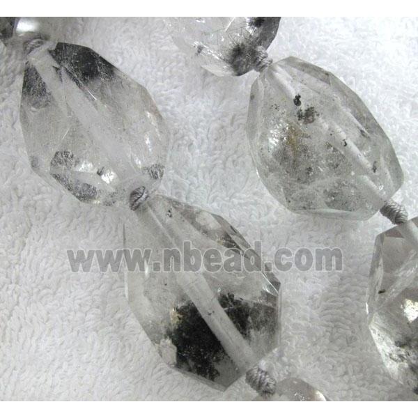 black rutilated quartz beads, freeform, faceted