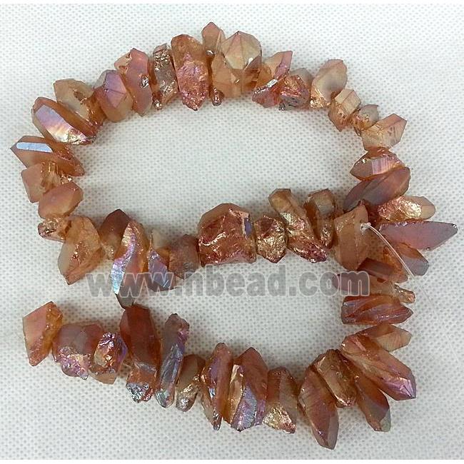 clear quartz beads, freeform chips, electroplated