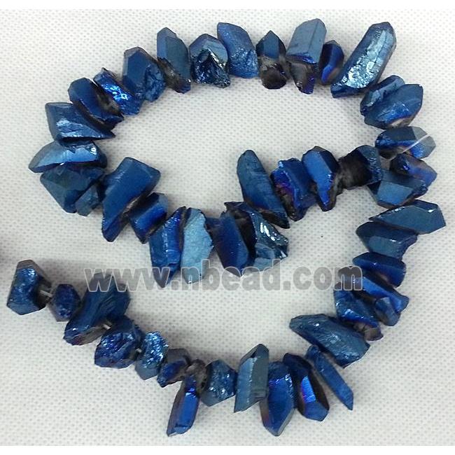 clear quartz beads, freeform chips, blue electroplated