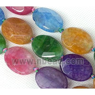 Agate stone beads, faceted flat-oval, mixed