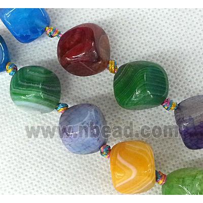 Agate stone beads, corner-drilled cube, mixed color