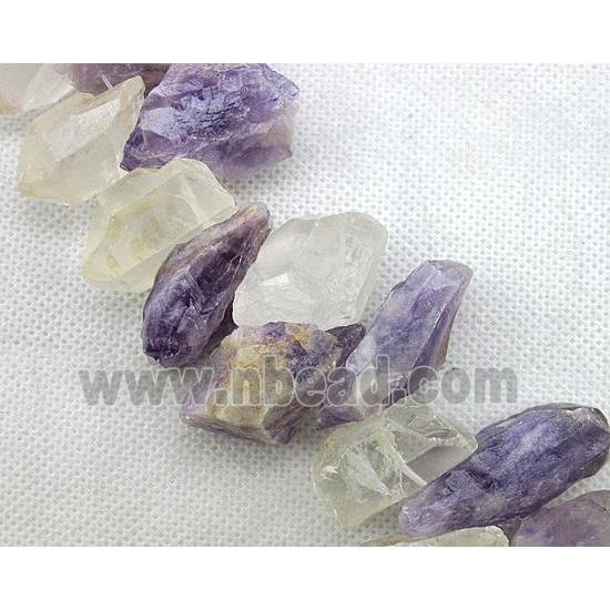 natural clear quartz and Amethyst bead for necklace, freeform