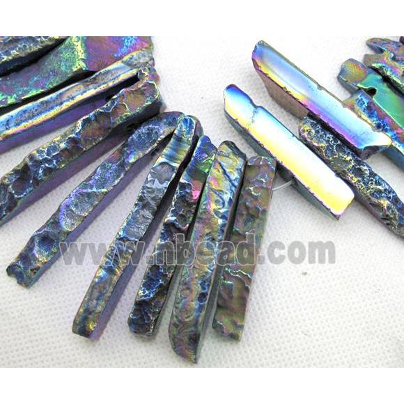 rock Agate beads for necklace, stick, electroplated rainbow