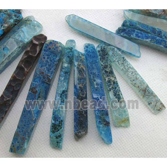 Natural rock agate bead, freeform, blue