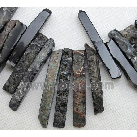 Natural rock agate beads, stick, black