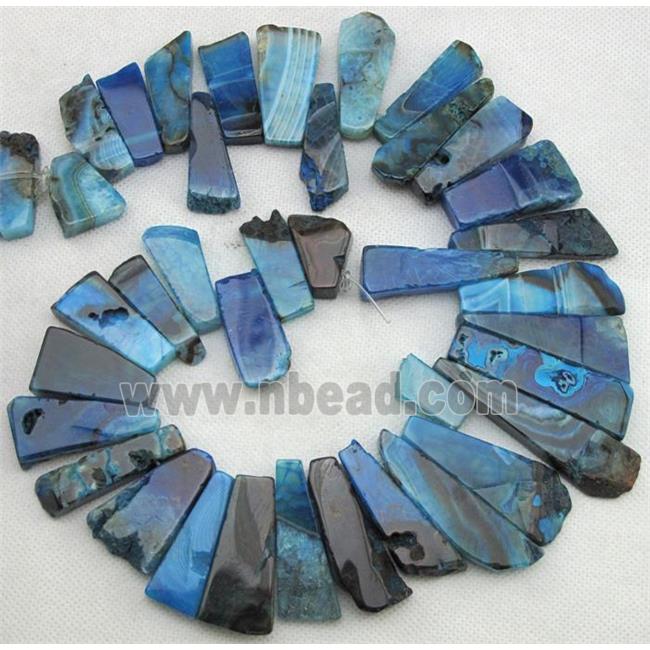 Natural rock agate beads, freeform, blue