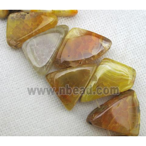 Natural agate bead, triangle, yellow