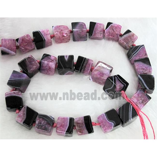 Agate Druzy beads, cube, hotpink