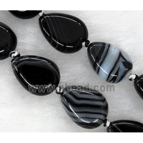 white and black stripe agate stone bead, flat teardrop