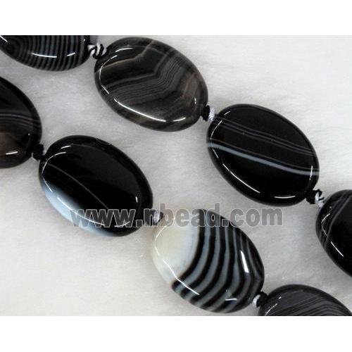 white & black stripe agate stone bead, flat oval