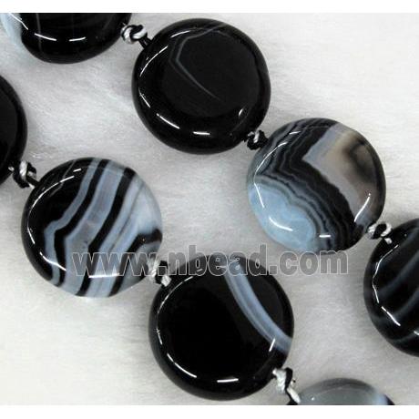 white & black stripe agate stone bead, flat round