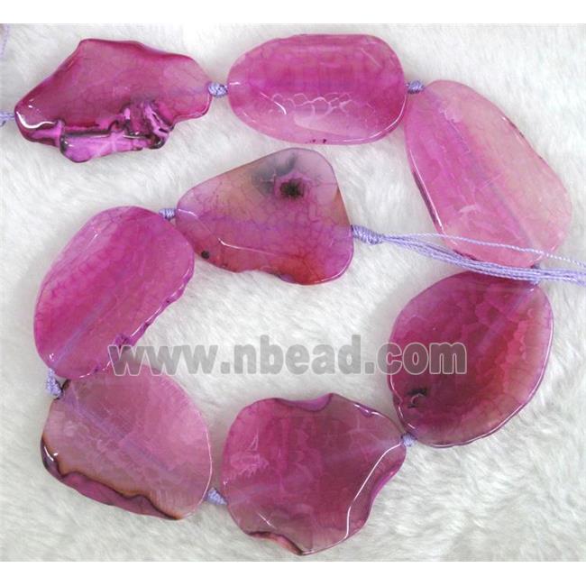 natural Agate Slice beads, freeform, hotpink