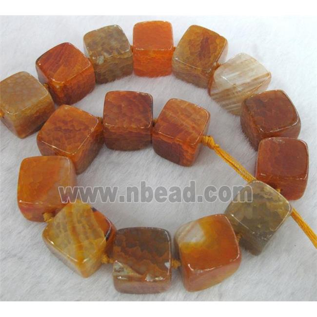 agate stone bead, cube, orange