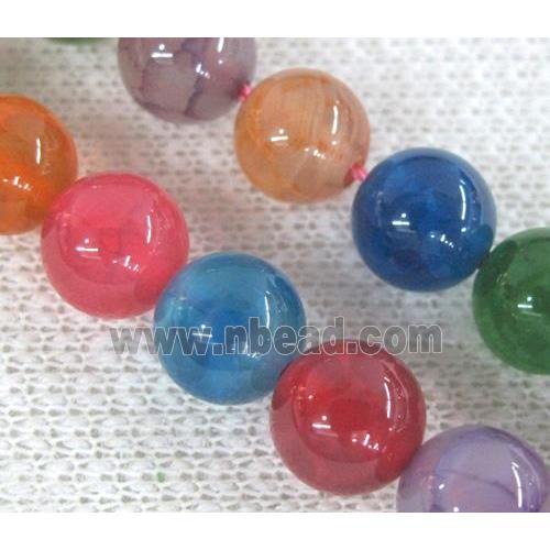 Agate stone bead, round, mixed color