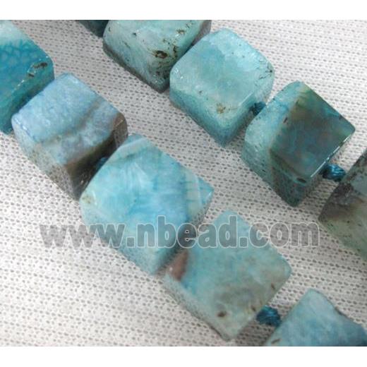 blue agate stone bead, cube