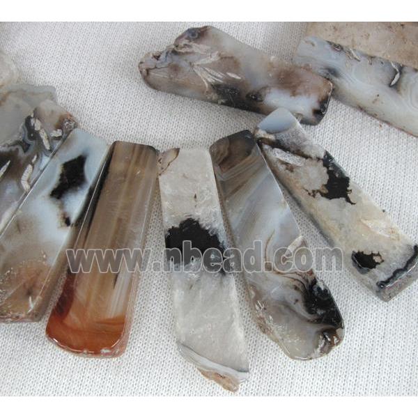 Rock Agate stone bead for necklace, freeform stick, white