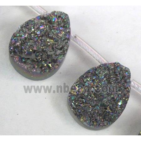 Agate Druzy beads, teardrop, rainbow electroplated