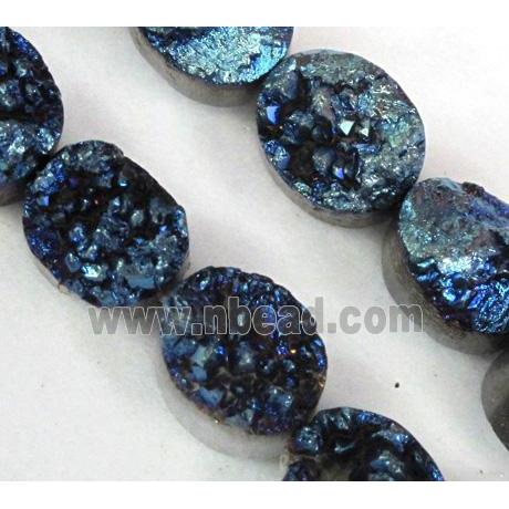 Agate Druzy beads, circle, blue electroplated