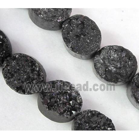 Agate Druzy beads, oval, black electroplated