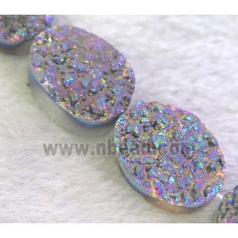 druzy agate beads, oval, rainbow electroplated