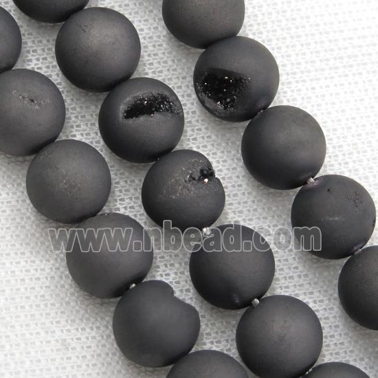 round Agate Druzy Beads, black electroplated