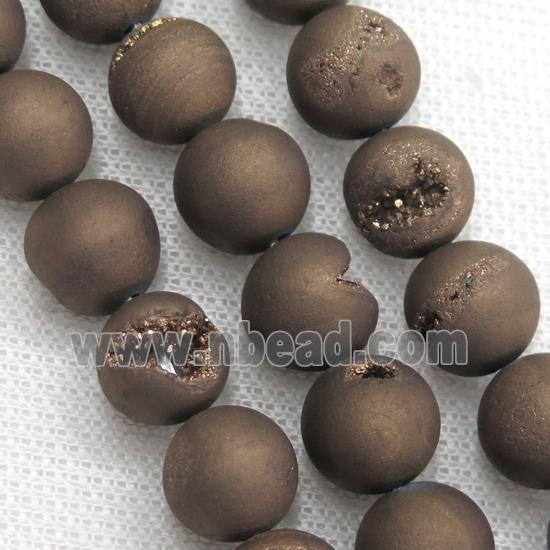 round Agate Druzy Beads, coffee electroplated