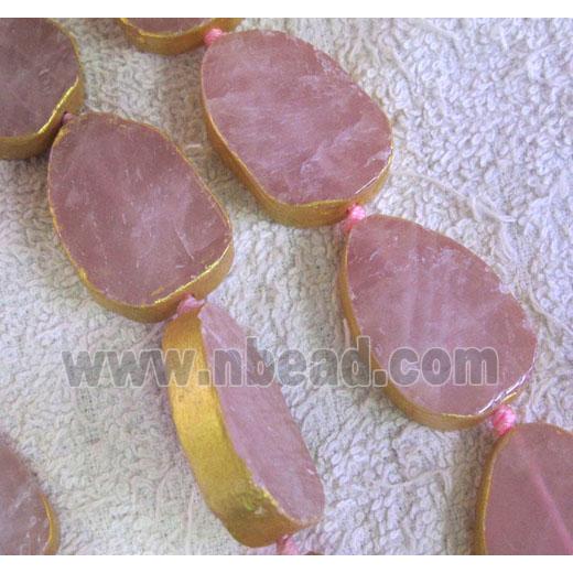 rose quartz beads, teardrop, polished