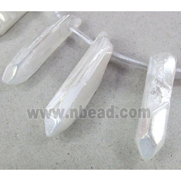 clear quartz stick bead, AB-color electroplated