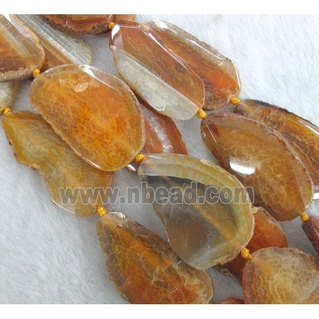 orange agate slab beads, freeform, faceted