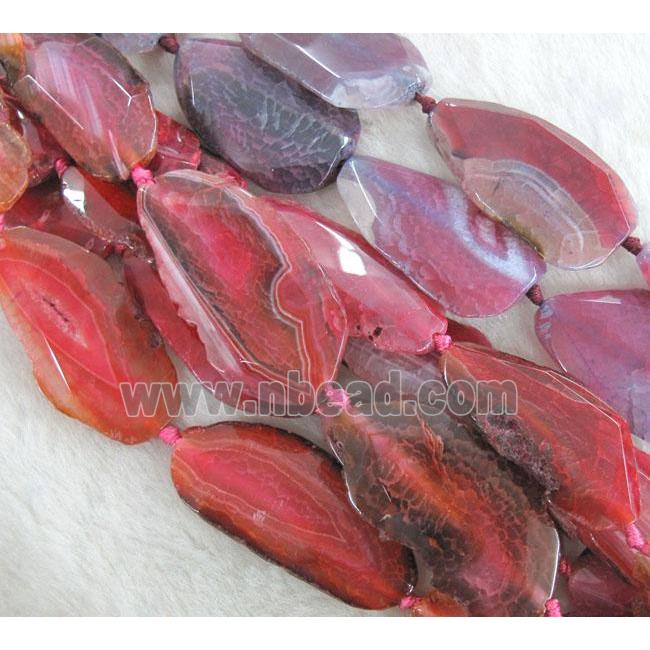 agate slab beads, faceted freeform, red