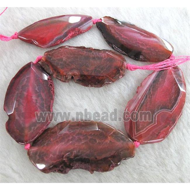 agate slab beads, faceted freeform, red