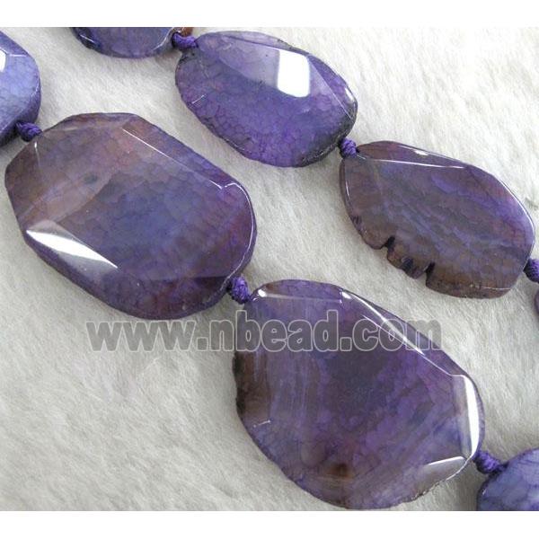 purple agate beads, faceted slice, freeform