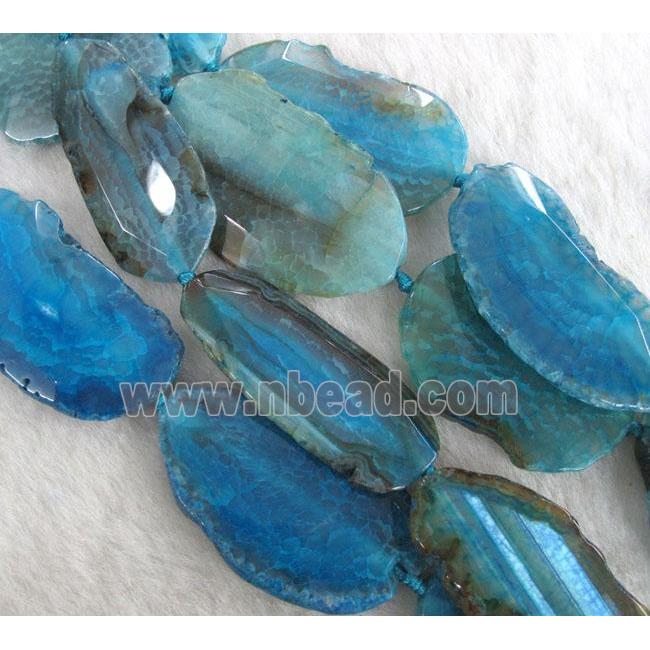 blue agate slice beads, faceted, freeform