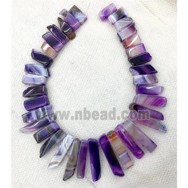 agate stick beads collar, purple, top drilled