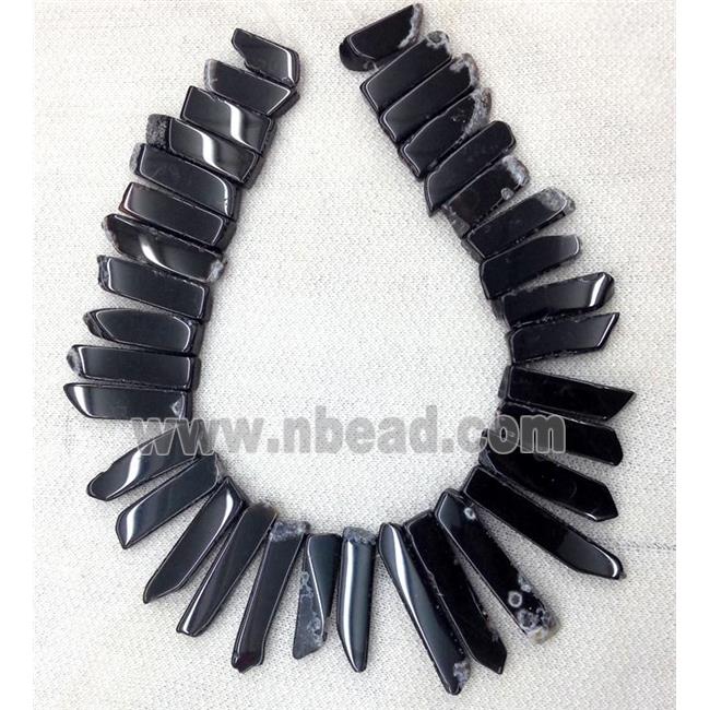 agate stick bead collar, stick, black, top drilled