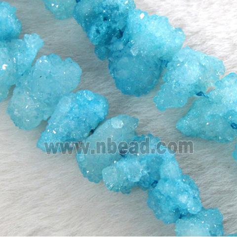 druzy quartz bead, freeform, aqua