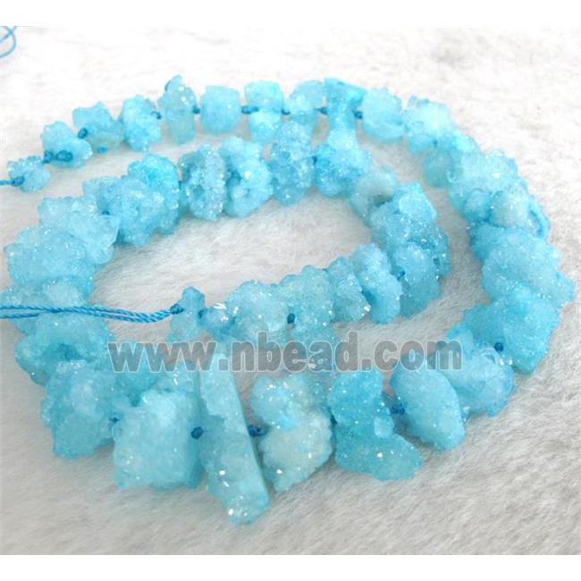 druzy quartz bead, freeform, aqua