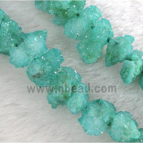 green druzy quartz beads, freeform