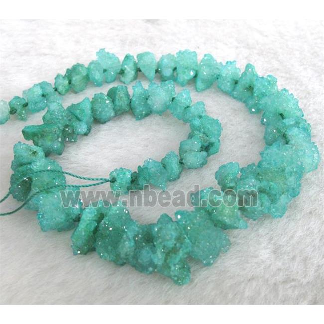 green druzy quartz beads, freeform