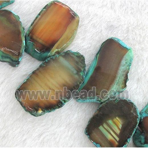 agate slab beads, freeform, brown and green